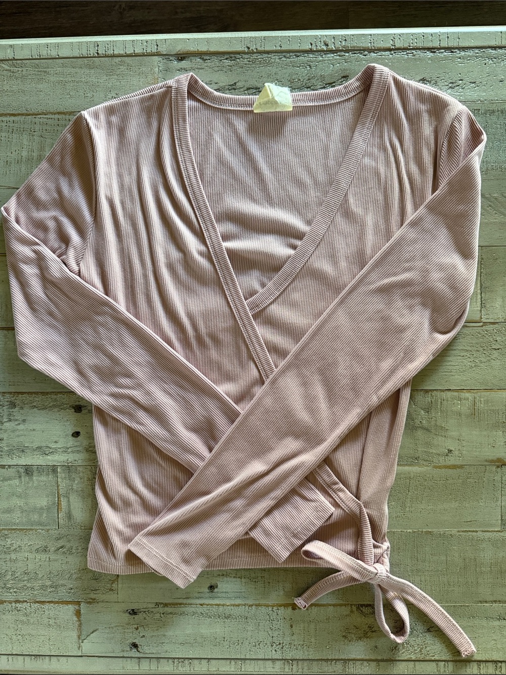 Long Sleeve Wrap Ribbed Top - Blush Pink